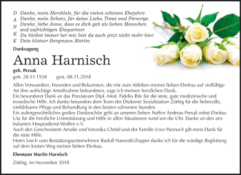 Traueranzeige von Anna Harnisch von Mitteldeutsche Zeitung Bitterfeld