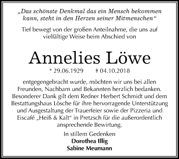 Traueranzeige von Annelies Löwe von Mitteldeutsche Zeitung Wittenberg