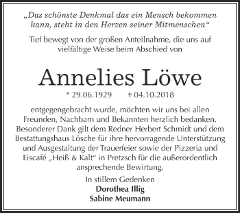 Traueranzeige von Annelies Löwe von Super Sonntag Wittenberg