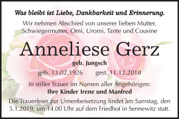 Traueranzeige von Anneliese Gerz von Mitteldeutsche Zeitung Halle/Saalkreis