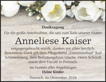 Traueranzeige von Anneliese Kaiser von Super Sonntag Wittenberg