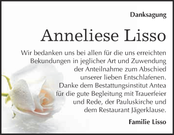 Traueranzeige von Anneliese Lisso von WVG - Wochenspiegel Dessau / Köthen
