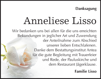 Traueranzeige von Anneliese Lisso von Mitteldeutsche Zeitung Dessau-Roßlau