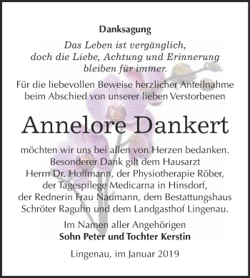 Traueranzeige von Annelore Dankert von WVG - Wochenspiegel Bitterfeld
