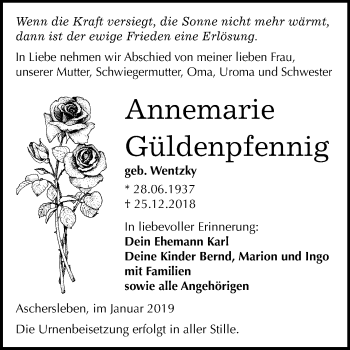 Traueranzeige von Annemarie Güldenpfennig von Mitteldeutsche Zeitung Aschersleben