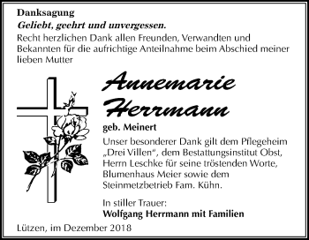 Traueranzeige von Annemarie Herrmann von Mitteldeutsche Zeitung Weißenfels