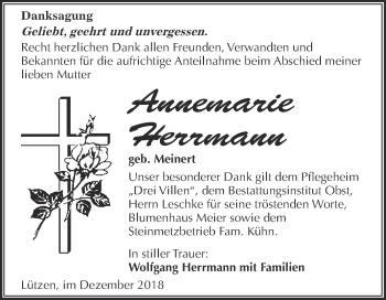 Traueranzeige von Annemarie Herrmann von Super Sonntag Merseburg