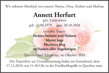 Traueranzeige von Annett Herfurt von Mitteldeutsche Zeitung Merseburg/Querfurt