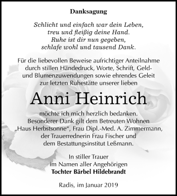 Traueranzeige von Anni Heinrich von Mitteldeutsche Zeitung