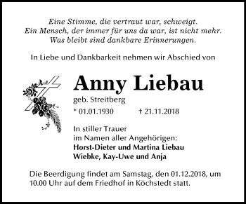 Traueranzeige von Anny Liebau von Mitteldeutsche Zeitung Halle/Saalkreis