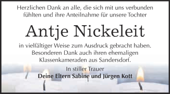 Traueranzeige von Antje Nickeleit von WVG - Wochenspiegel Bitterfeld