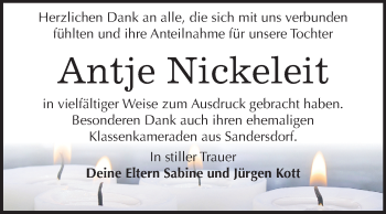 Traueranzeige von Antje Nickeleit von Mitteldeutsche Zeitung Bitterfeld