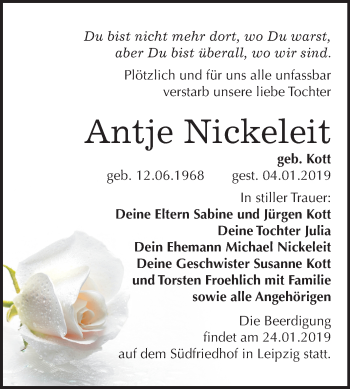 Traueranzeige von Antje Nickeleit von Mitteldeutsche Zeitung Bitterfeld