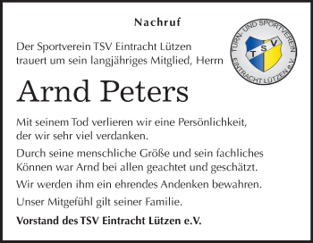 Traueranzeige von Arnd Peters von Mitteldeutsche Zeitung Weißenfels