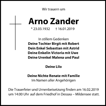 Traueranzeige von Arno Zander von Mitteldeutsche Zeitung