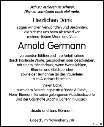Traueranzeige von Arnold Germann von Mitteldeutsche Zeitung Weißenfels