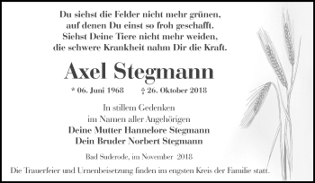 Traueranzeige von Axel Stegmann von Mitteldeutsche Zeitung Quedlinburg
