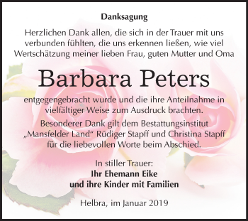 Traueranzeige von Barbara Peters von Mitteldeutsche Zeitung