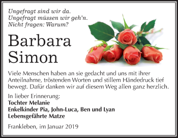 Traueranzeige von Barbara Simon von Mitteldeutsche Zeitung Merseburg/Querfurt