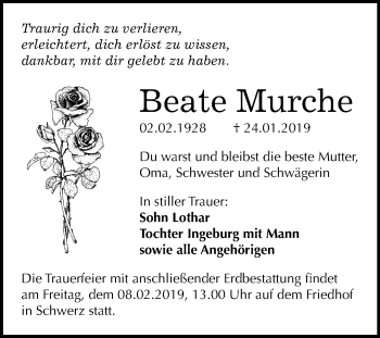 Traueranzeige von Beate Murche von Mitteldeutsche Zeitung Halle/Saalkreis