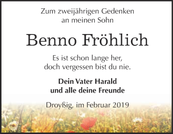Traueranzeige von Benno Fröhlich von WVG - Wochenspiegel NMB / WSF / ZTZ