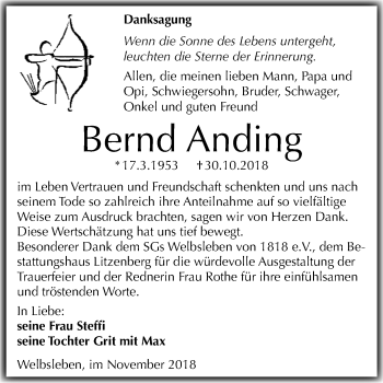 Traueranzeige von Bernd Anding von Mitteldeutsche Zeitung Aschersleben