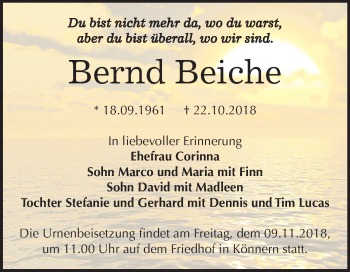 Traueranzeige von Bernd Beiche von Mitteldeutsche Zeitung Bernburg