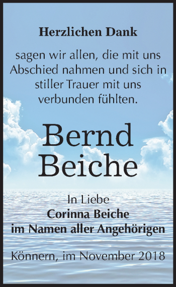 Traueranzeige von Bernd Beiche von Mitteldeutsche Zeitung Bernburg