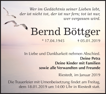 Traueranzeige von Bernd Böttger von Mitteldeutsche Zeitung Sangerhausen