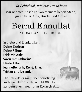 Traueranzeige von Bernd Ennullat von Mitteldeutsche Zeitung Bitterfeld