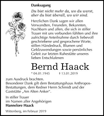 Traueranzeige von Bernd Haack von Mitteldeutsche Zeitung