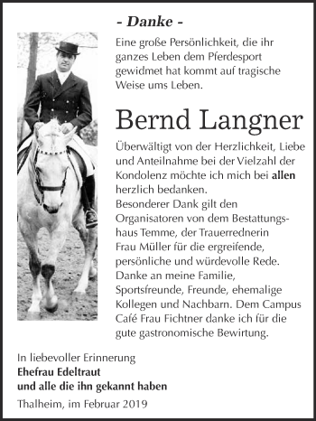 Traueranzeige von Bernd Langner von WVG - Wochenspiegel Bitterfeld