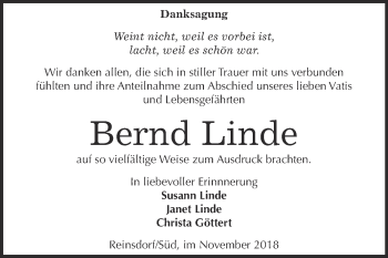 Traueranzeige von Bernd Linde von Super Sonntag Wittenberg