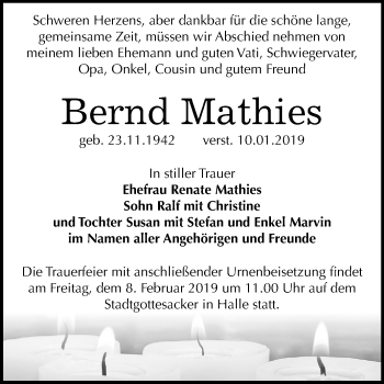Traueranzeige von Bernd Mathies von Mitteldeutsche Zeitung Halle/Saalkreis