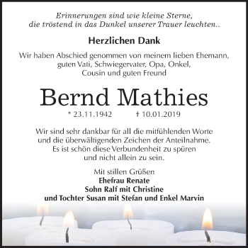 Traueranzeige von Bernd Mathies von Mitteldeutsche Zeitung Halle/Saalkreis