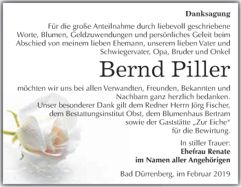 Traueranzeige von Bernd Piller von Super Sonntag Merseburg