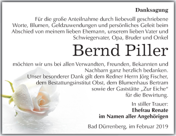 Traueranzeige von Bernd Piller von Mitteldeutsche Zeitung Merseburg/Querfurt