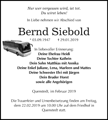 Traueranzeige von Bernd Siebold von Mitteldeutsche Zeitung