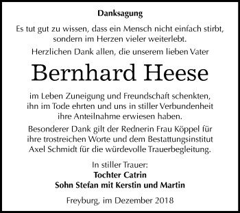 Traueranzeige von Bernhard Heese von Mitteldeutsche Zeitung Naumburg/Nebra