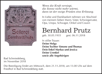 Traueranzeige von Bernhard Prutz von WVG - Wochenspiegel Wittenberg