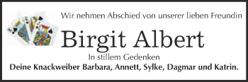 Traueranzeige von Birgit Albert von Super Sonntag Zeitz