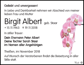 Traueranzeige von Birgit Albert von Mitteldeutsche Zeitung Zeitz