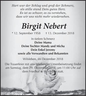 Traueranzeige von Birgit Nebert von Super Sonntag Aschersleben