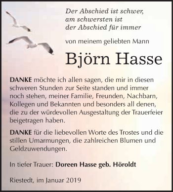 Traueranzeige von Björn Hasse von Super Sonntag SGH Mansf. Land