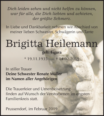 Traueranzeige von Brigitta Heilemann von Mitteldeutsche Zeitung Bitterfeld