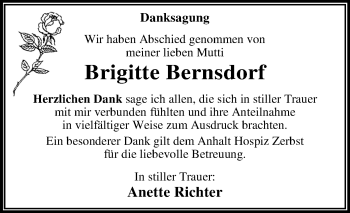 Traueranzeige von Brigitte Bernsdorf von Mitteldeutsche Zeitung Dessau-Roßlau