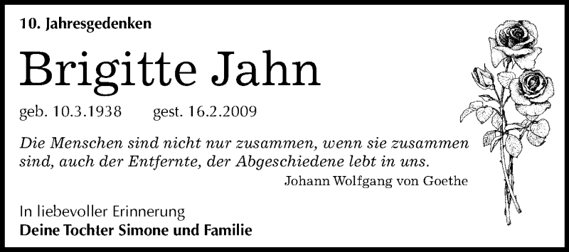  Traueranzeige für Brigitte Jahn vom 16.02.2019 aus Mitteldeutsche Zeitung Halle/Saalkreis