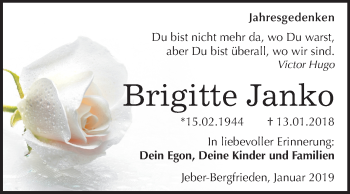 Traueranzeige von Brigitte Janko von Mitteldeutsche Zeitung Wittenberg