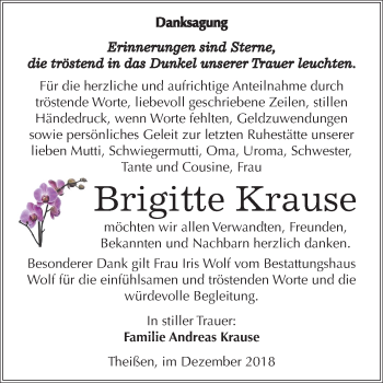 Traueranzeige von Brigitte Krause von Mitteldeutsche Zeitung Zeitz