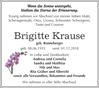 Traueranzeige von Brigitte Krause von Mitteldeutsche Zeitung Zeitz